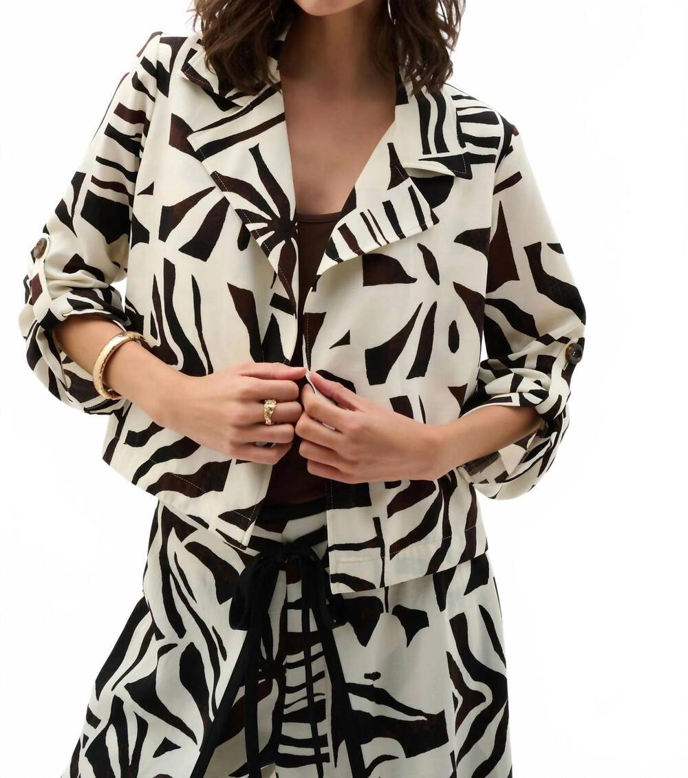 NEW JOSEPH RIBKOFF tropical open front boxy blazer in beige/multi